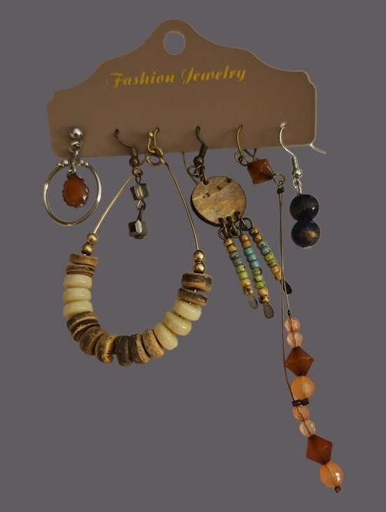 Vintage Jewelry - Vintage Six Single Beaded Boho Festival Dangle Earrings